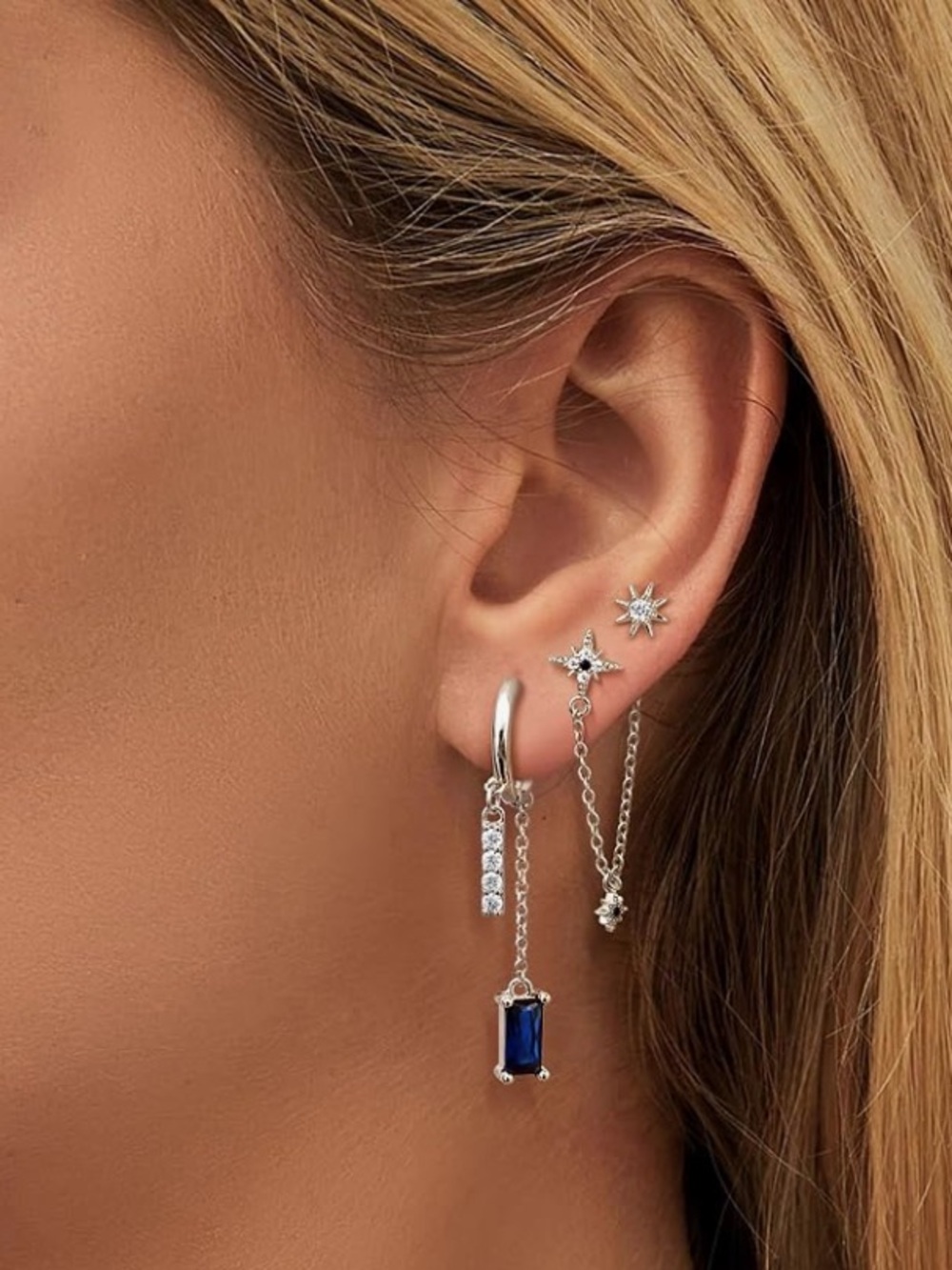 Multiple Pairs of Blue and White Drop Earrings